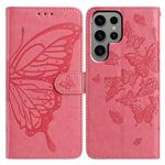 For Samsung Galaxy S24 Ultra 5G Butterfly Flutter Pattern Embossed Leather Phone Case(Rose Red)