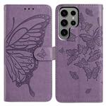 For Samsung Galaxy S24 Ultra 5G Butterfly Flutter Pattern Embossed Leather Phone Case(Purple)