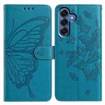 For Samsung Galaxy S25 5G Butterfly Flutter Pattern Embossed Leather Phone Case(Blue)