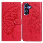 For Samsung Galaxy S25 5G Butterfly Flutter Pattern Embossed Leather Phone Case(Red)