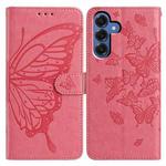For Samsung Galaxy S25 5G Butterfly Flutter Pattern Embossed Leather Phone Case(Rose Red)