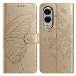 For Samsung Galaxy S25 Edge 5G Butterfly Flutter Pattern Embossed Leather Phone Case(Gold)