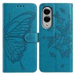 For Samsung Galaxy S25 Edge 5G Butterfly Flutter Pattern Embossed Leather Phone Case(Blue)