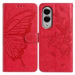For Samsung Galaxy S25 Edge 5G Butterfly Flutter Pattern Embossed Leather Phone Case(Red)