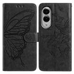 For Samsung Galaxy S25 Edge 5G Butterfly Flutter Pattern Embossed Leather Phone Case(Black)