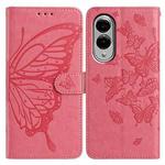 For Samsung Galaxy S25 Edge 5G Butterfly Flutter Pattern Embossed Leather Phone Case(Rose Red)