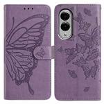 For Samsung Galaxy S25 Edge 5G Butterfly Flutter Pattern Embossed Leather Phone Case(Purple)
