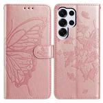 For Samsung Galax S25 Ultra 5G Butterfly Flutter Pattern Embossed Leather Phone Case(Rose Gold)