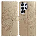 For Samsung Galax S25 Ultra 5G Butterfly Flutter Pattern Embossed Leather Phone Case(Gold)