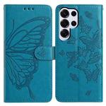 For Samsung Galax S25 Ultra 5G Butterfly Flutter Pattern Embossed Leather Phone Case(Blue)