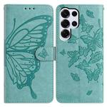 For Samsung Galax S25 Ultra 5G Butterfly Flutter Pattern Embossed Leather Phone Case(Green)