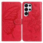 For Samsung Galax S25 Ultra 5G Butterfly Flutter Pattern Embossed Leather Phone Case(Red)