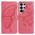 For Samsung Galax S25 Ultra 5G Butterfly Flutter Pattern Embossed Leather Phone Case(Rose Red)