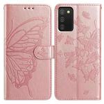 For Samsung Galaxy A02S Butterfly Flutter Pattern Embossed Leather Phone Case(Rose Gold)