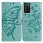 For Samsung Galaxy A02S Butterfly Flutter Pattern Embossed Leather Phone Case(Green)