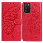 For Samsung Galaxy A02S Butterfly Flutter Pattern Embossed Leather Phone Case(Red)