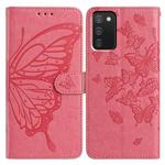 For Samsung Galaxy A02S Butterfly Flutter Pattern Embossed Leather Phone Case(Rose Red)