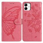 For Samsung Galaxy A04E Butterfly Flutter Pattern Embossed Leather Phone Case(Rose Red)
