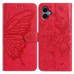 For Samsung Galaxy A06 Butterfly Flutter Pattern Embossed Leather Phone Case(Red)