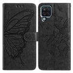 For Samsung Galaxy A12 5G Butterfly Flutter Pattern Embossed Leather Phone Case(Black)