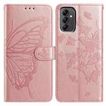 For Samsung Galaxy A14 Butterfly Flutter Pattern Embossed Leather Phone Case(Rose Gold)