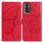 For Samsung Galaxy A14 Butterfly Flutter Pattern Embossed Leather Phone Case(Red)