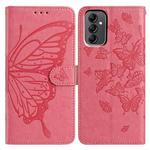 For Samsung Galaxy A14 Butterfly Flutter Pattern Embossed Leather Phone Case(Rose Red)