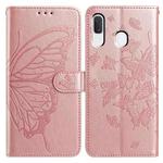 For Samsung Galaxy A20E Butterfly Flutter Pattern Embossed Leather Phone Case(Rose Gold)