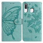 For Samsung Galaxy A20E Butterfly Flutter Pattern Embossed Leather Phone Case(Green)