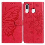 For Samsung Galaxy A20E Butterfly Flutter Pattern Embossed Leather Phone Case(Red)