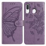 For Samsung Galaxy A20E Butterfly Flutter Pattern Embossed Leather Phone Case(Purple)