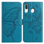For Samsung Galaxy A20E Butterfly Flutter Pattern Embossed Leather Phone Case(Blue)
