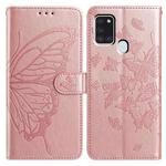 For Samsung Galaxy A21S Butterfly Flutter Pattern Embossed Leather Phone Case(Rose Gold)