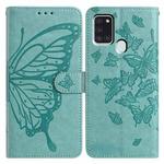 For Samsung Galaxy A21S Butterfly Flutter Pattern Embossed Leather Phone Case(Green)