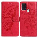 For Samsung Galaxy A21S Butterfly Flutter Pattern Embossed Leather Phone Case(Red)