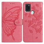 For Samsung Galaxy A21S Butterfly Flutter Pattern Embossed Leather Phone Case(Rose Red)