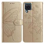For Samsung Galaxy A22 4G Butterfly Flutter Pattern Embossed Leather Phone Case(Gold)