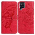For Samsung Galaxy A22 4G Butterfly Flutter Pattern Embossed Leather Phone Case(Red)