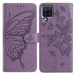 For Samsung Galaxy A22 4G Butterfly Flutter Pattern Embossed Leather Phone Case(Purple)