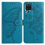 For Samsung Galaxy A22 4G Butterfly Flutter Pattern Embossed Leather Phone Case(Blue)