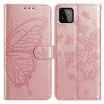 For Samsung Galaxy A22 5G Butterfly Flutter Pattern Embossed Leather Phone Case(Rose Gold)