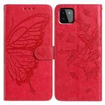 For Samsung Galaxy A22 5G Butterfly Flutter Pattern Embossed Leather Phone Case(Red)