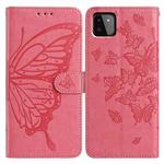 For Samsung Galaxy A22 5G Butterfly Flutter Pattern Embossed Leather Phone Case(Rose Red)