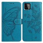 For Samsung Galaxy A22 5G Butterfly Flutter Pattern Embossed Leather Phone Case(Blue)