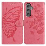 For Samsung Galaxy A35 Butterfly Flutter Pattern Embossed Leather Phone Case(Rose Red)