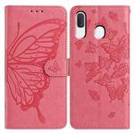 For Samsung Galaxy A40 Butterfly Flutter Pattern Embossed Leather Phone Case(Rose Red)