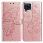 For Samsung Galaxy A42 5G Butterfly Flutter Pattern Embossed Leather Phone Case(Rose Gold)