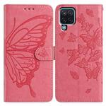 For Samsung Galaxy A42 5G Butterfly Flutter Pattern Embossed Leather Phone Case(Rose Red)