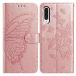 For Samsung Galaxy A50 Butterfly Flutter Pattern Embossed Leather Phone Case(Rose Gold)