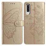 For Samsung Galaxy A50 Butterfly Flutter Pattern Embossed Leather Phone Case(Gold)